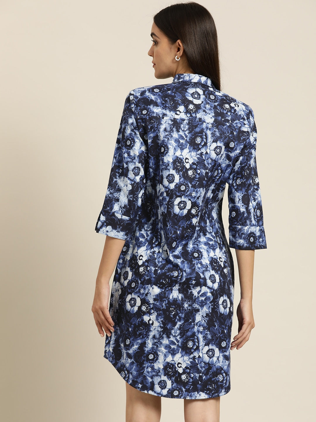 Women Blue & Navy Prints Pure Cotton Regular Fit Formal Dress