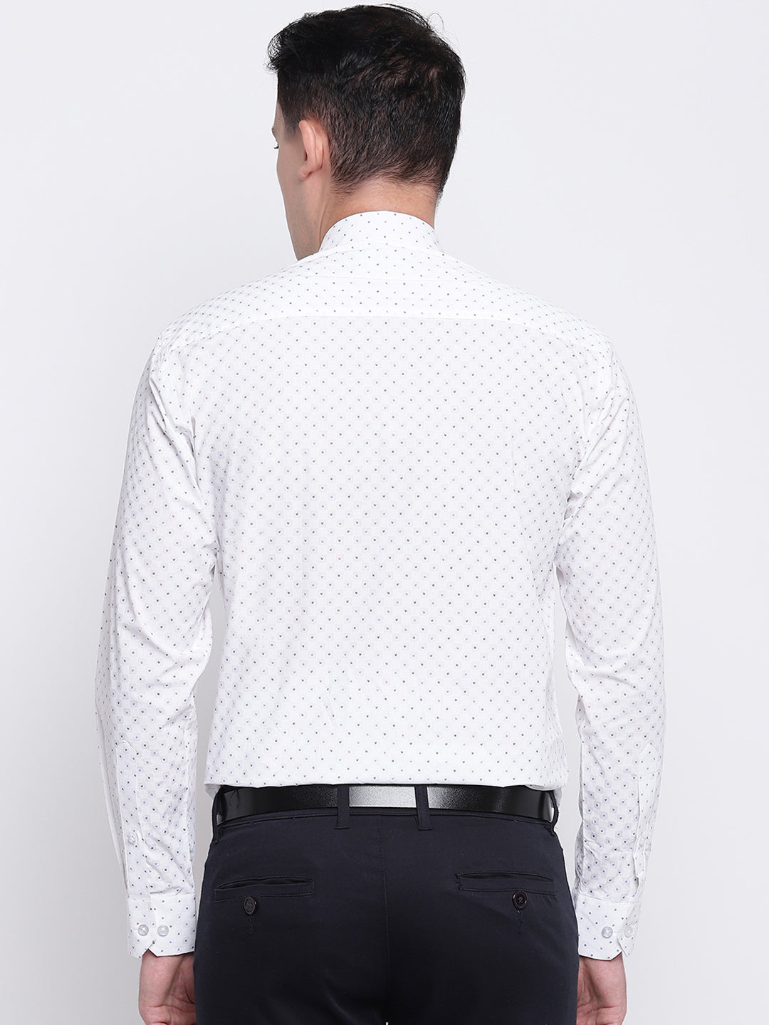 Men White Pure Cotton Printed Slim Fit Formal Shirt