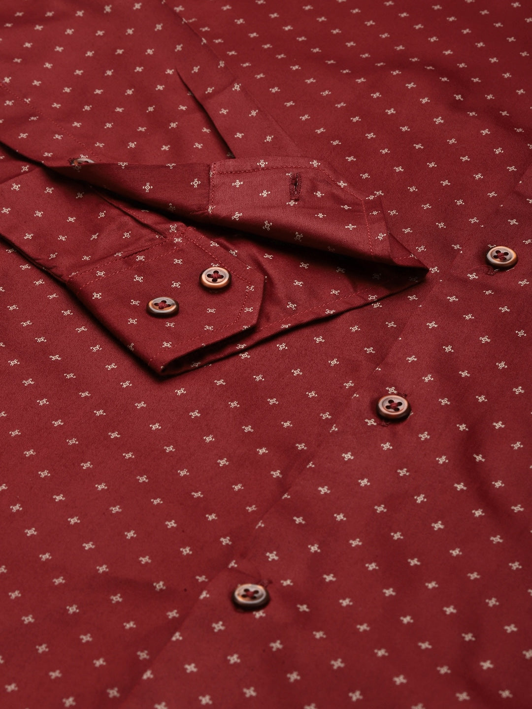 Men Maroon Prints Pure Cotton Slim Fit Formal Shirt