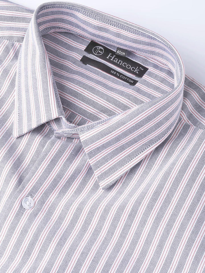 Men Blue & White Pure Cotton Striped Regular Fit Formal Shirt