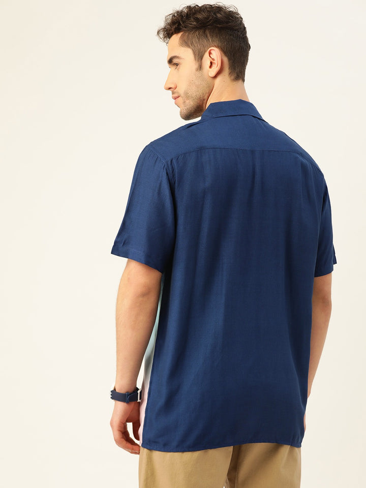Men Navy & Pink Printed Viscose Rayon Relaxed Fit Casual Resort Shirt