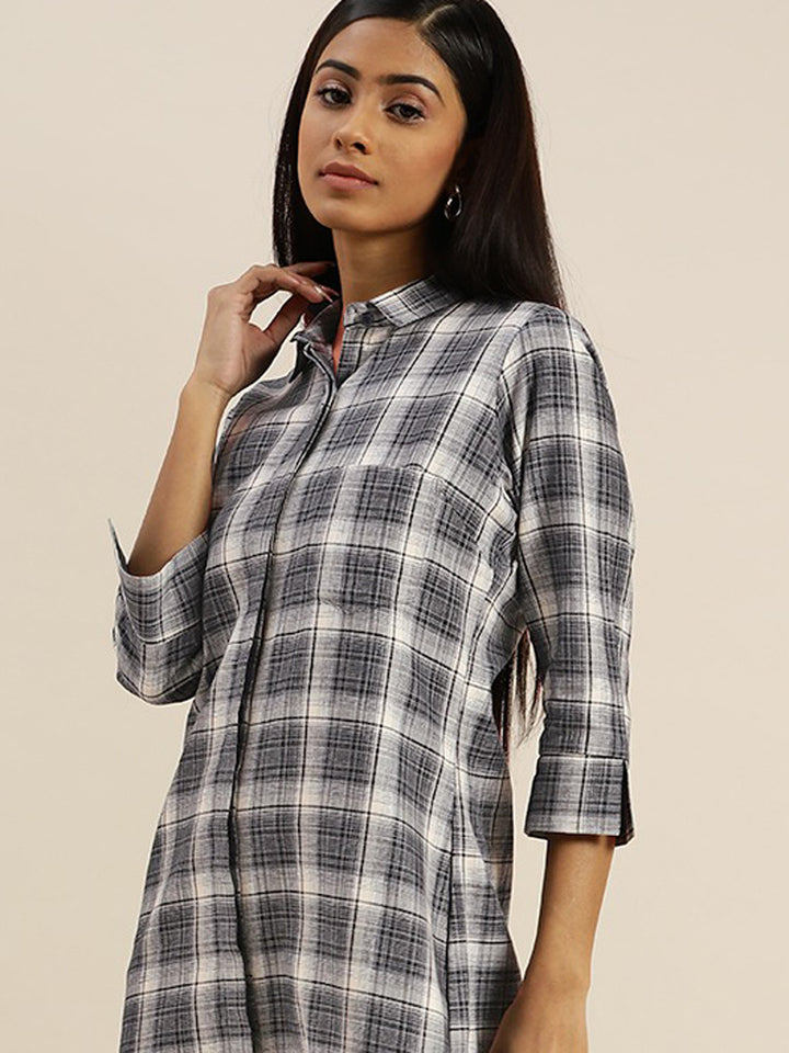 Women Grey Checks Pure Cotton Regular Fit Formal Dress