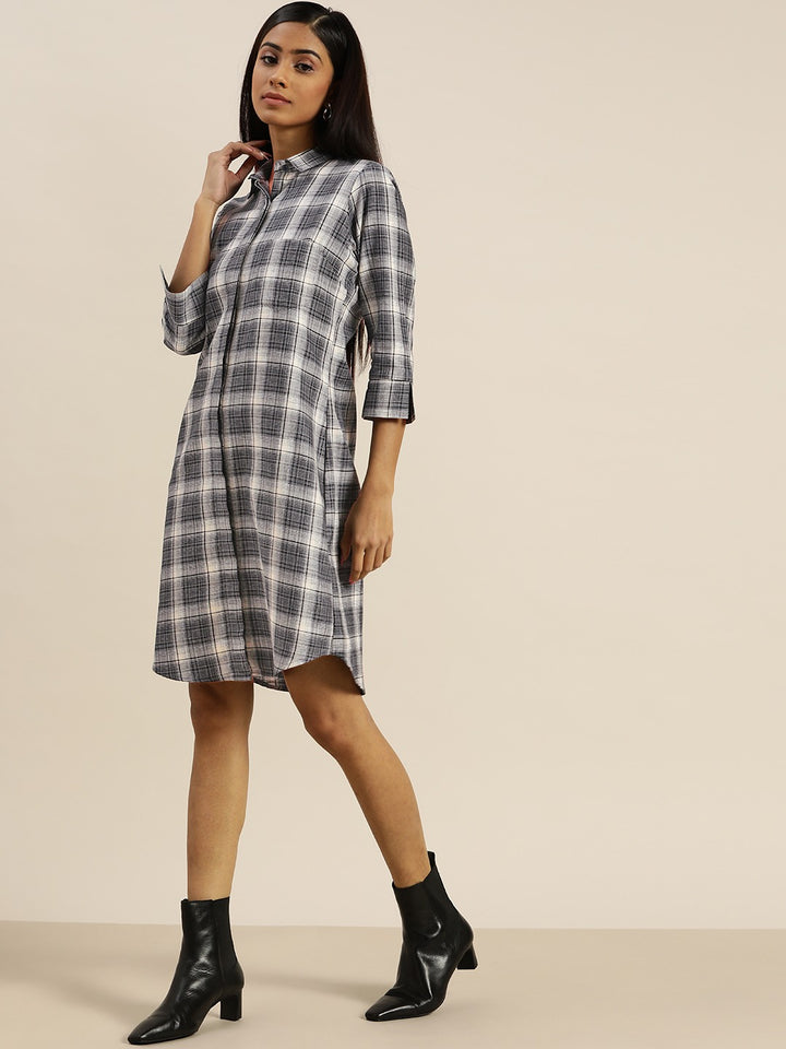 Women Grey Checks Pure Cotton Regular Fit Formal Dress