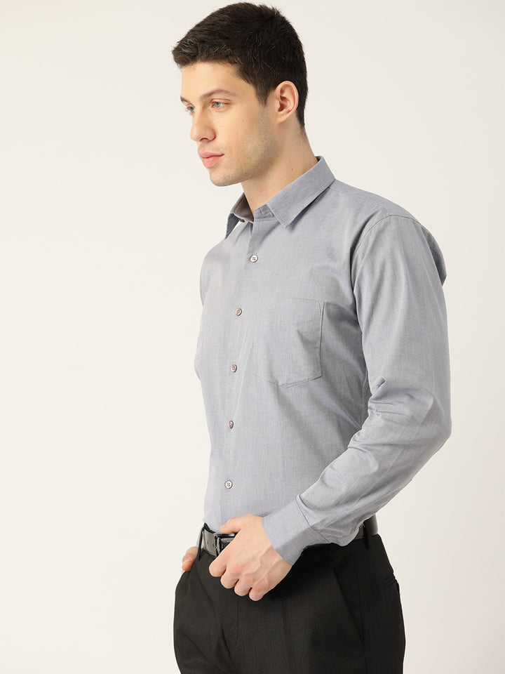 Men Grey Solids Pure Cotton Slim Fit Formal Shirt