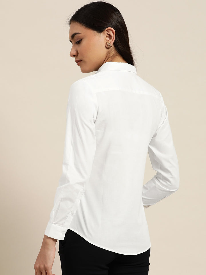 Women White Solids Pure Cotton Slim Fit Formal Shirt