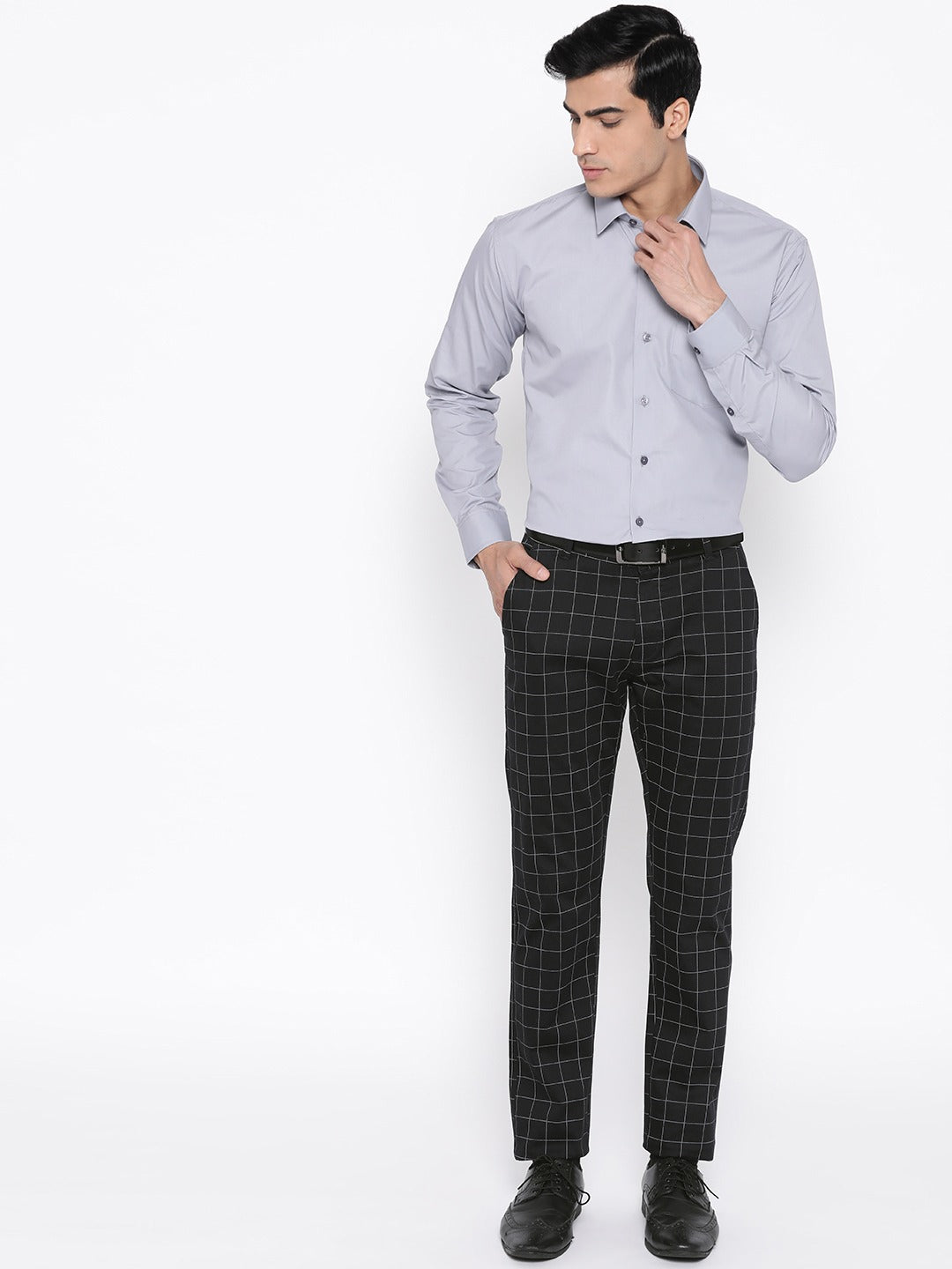 Buy Men Navy Check Slim Fit Formal Trousers Online - 766568 | Peter England