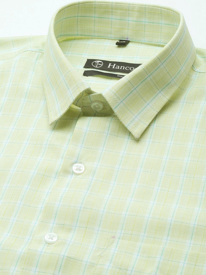 Men Green Checks Cotton Rich Slim Fit Formal Shirt