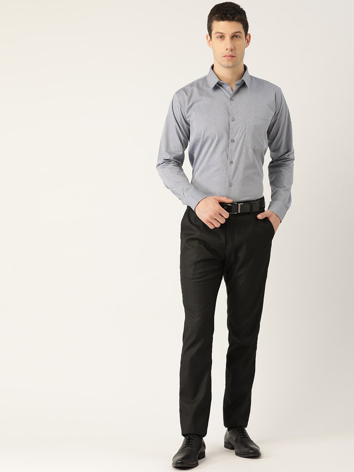 Men Grey Solids Pure Cotton Slim Fit Formal Shirt