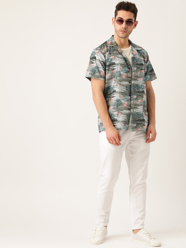 Men Green Printed Pure Cotton Relaxed Fit Casual Resort Shirt