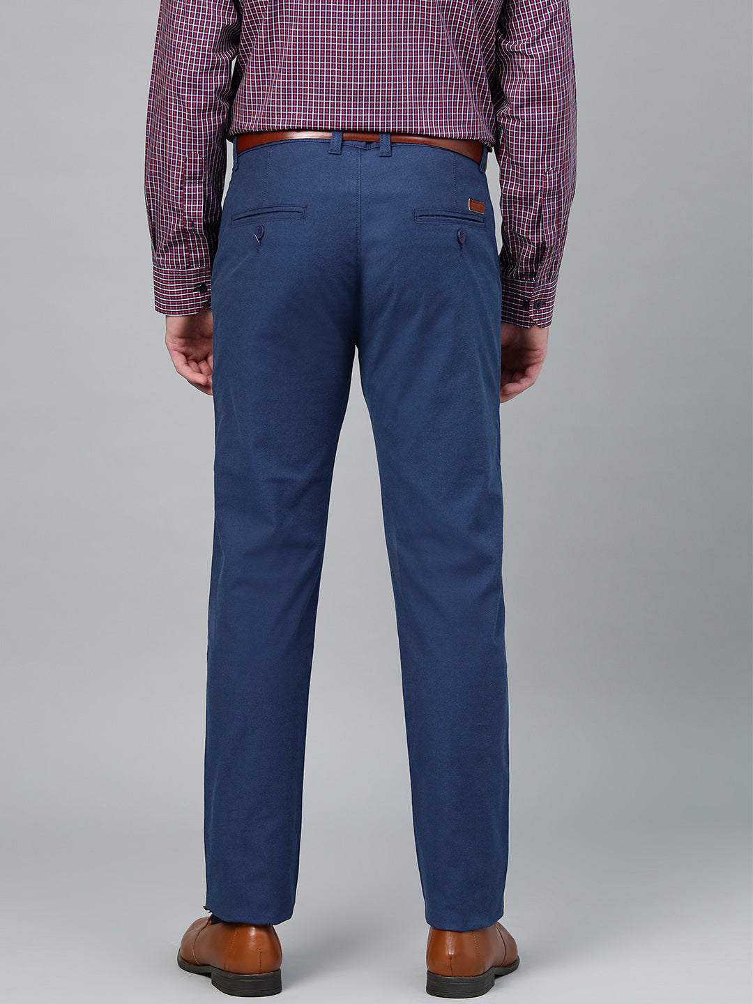 Men Blue Cotton Solid Slim Fit Casual Trouser