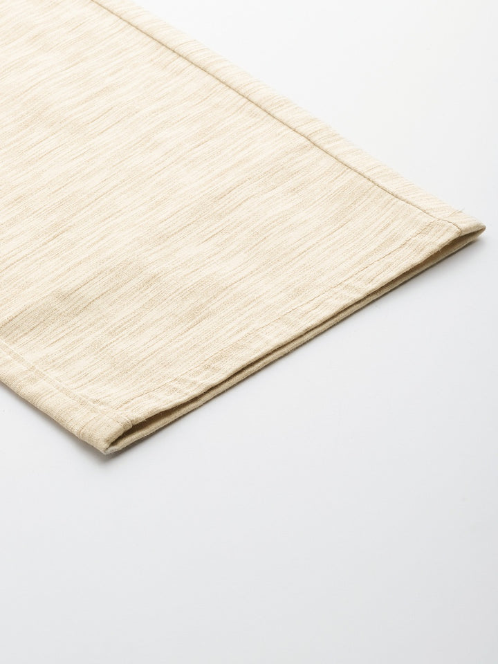 Men Beige Solids Cotton Elastene Slim Fit Formal Trouser