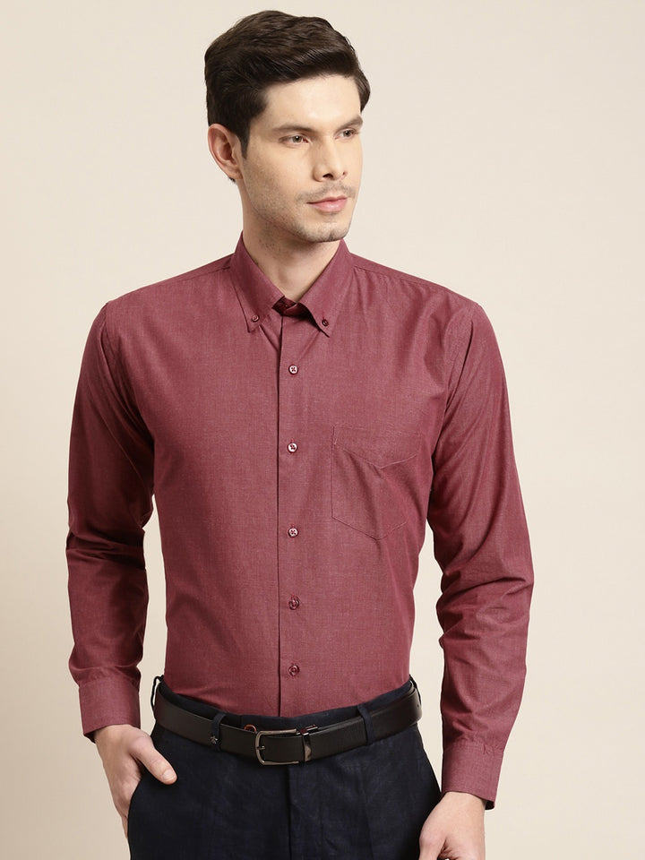 Men Maroon Solid Pure Cotton Slim Fit Formal Shirt
