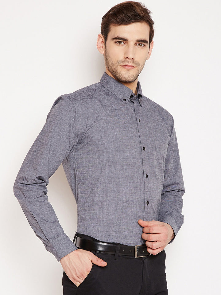 Men grey Solids Pure Cotton Slim Fit Formal Shirt