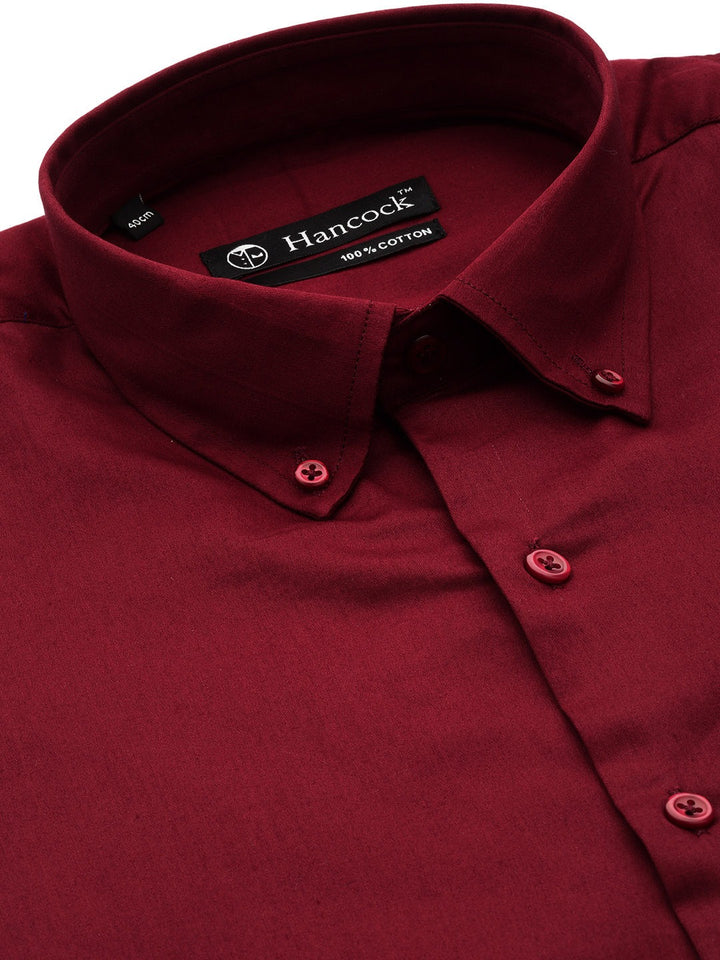 Men Maroon Solid Satin Pure Cotton Slim Fit Formal Shirt