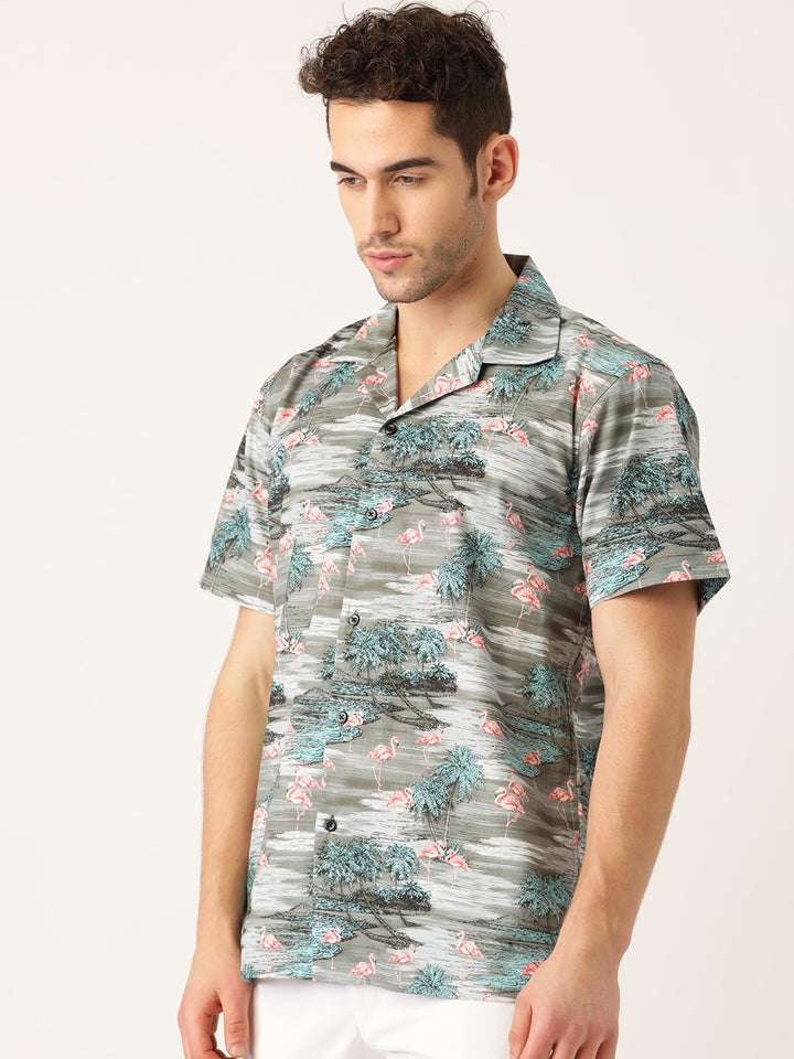 Men Green Printed Pure Cotton Relaxed Fit Casual Resort Shirt