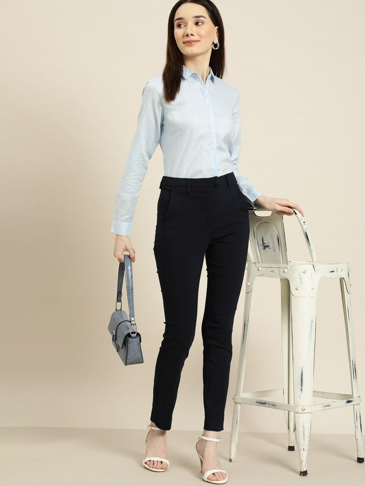 Women Sky Solids Linen Cotton Slim Fit Formal Shirt
