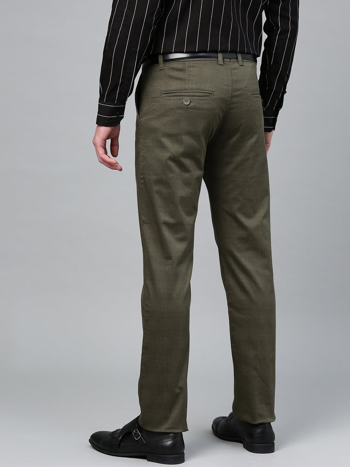 Men Green  Cotton Checked Slim Fit Casual Trouser