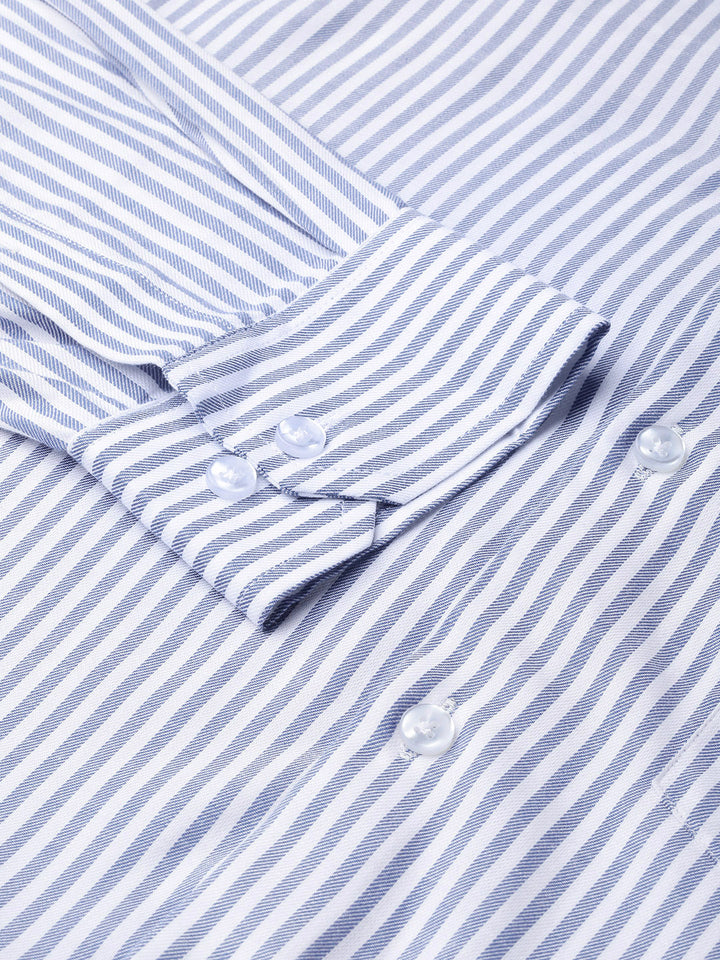 Men White & Blue Pure Cotton Striped Slim Fit Formal Shirt