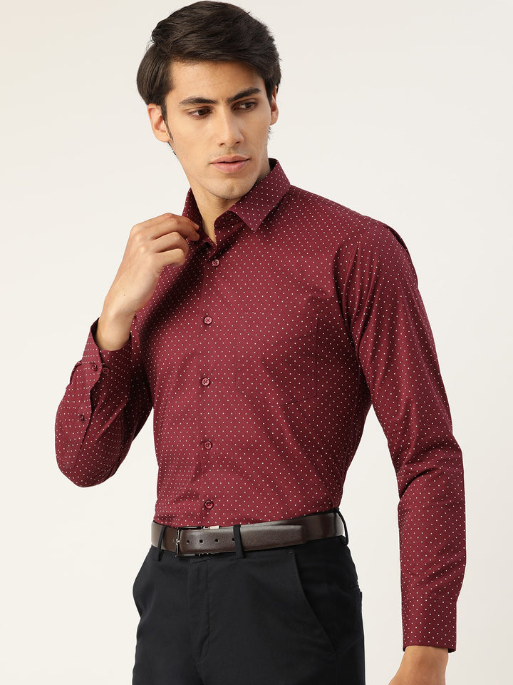 Men Maroon Prints Pure Cotton Slim Fit Formal Shirt