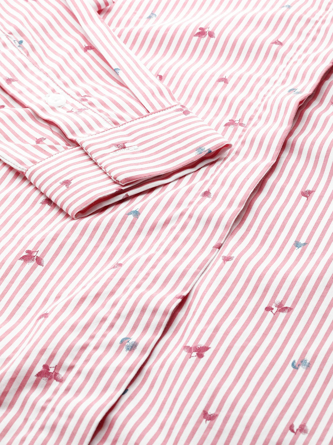 Women White & Pink Stripes Pure Cotton Slim Fit Formal Shirt