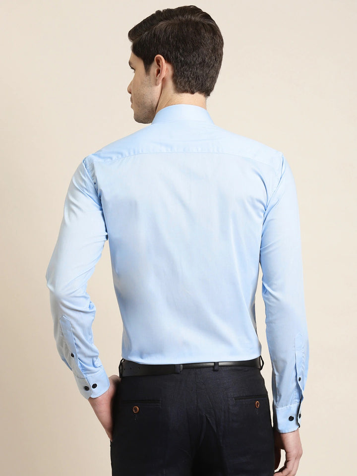 Men Sky Solid Pure Cotton Slim Fit Formal Shirt