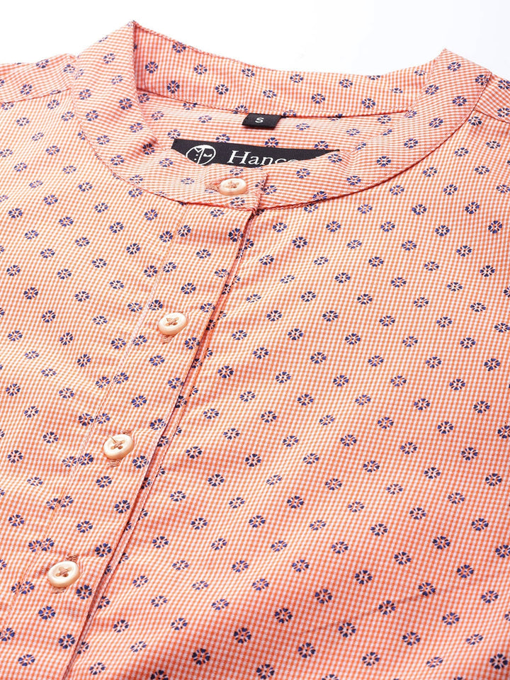 Women Orange Checked Pure Cotton Slim Fit Formal Top