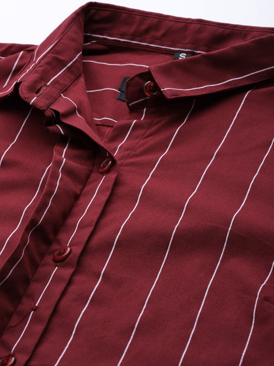 Women Maroon Striped Pure Cotton Slim Fit Formal Shirt