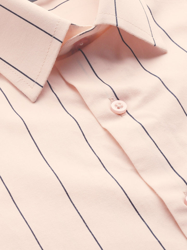 Men Pink Stripes Pure Cotton Slim Fit Formal Shirt
