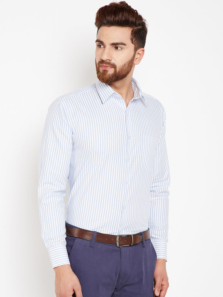 Men Blue Stripes Pure Cotton Regular Fit Formal Shirt