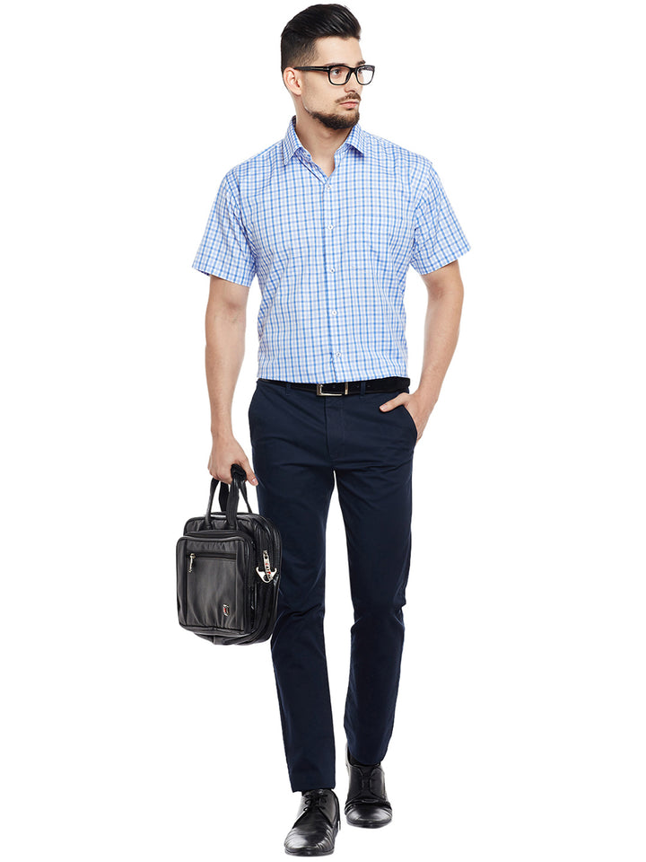 Men White & Blue Checked Slim Fit Formal Shirt