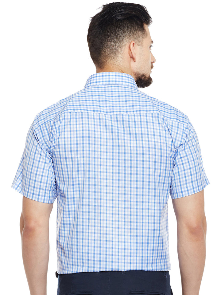 Men White & Blue Checked Slim Fit Formal Shirt