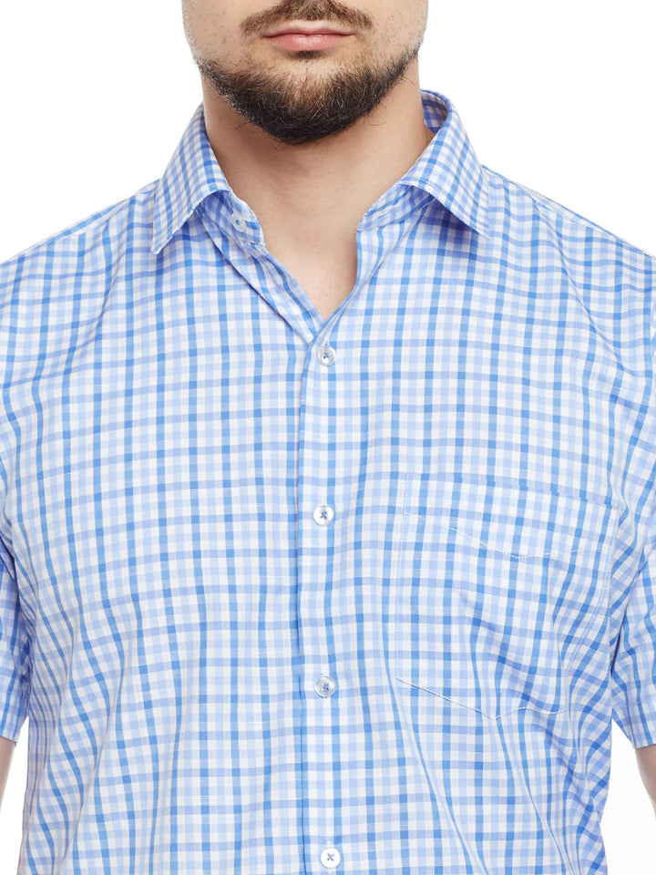 Men White & Blue Checked Slim Fit Formal Shirt