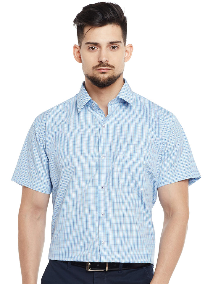 Men White & Blue Checked Slim Fit Formal Shirt