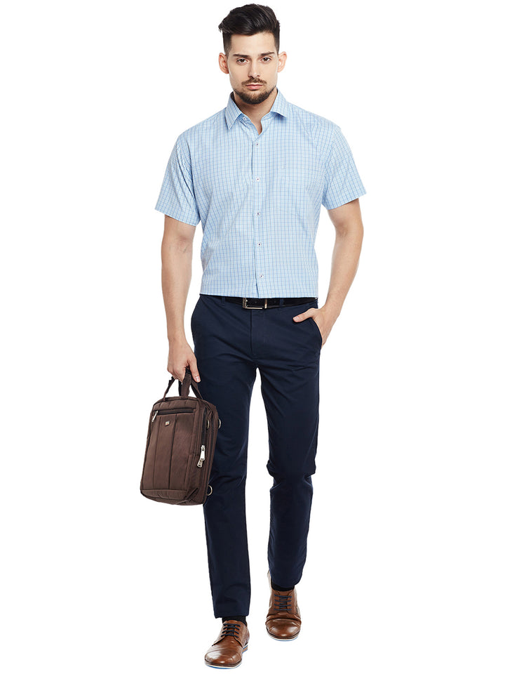 Men White & Blue Checked Slim Fit Formal Shirt