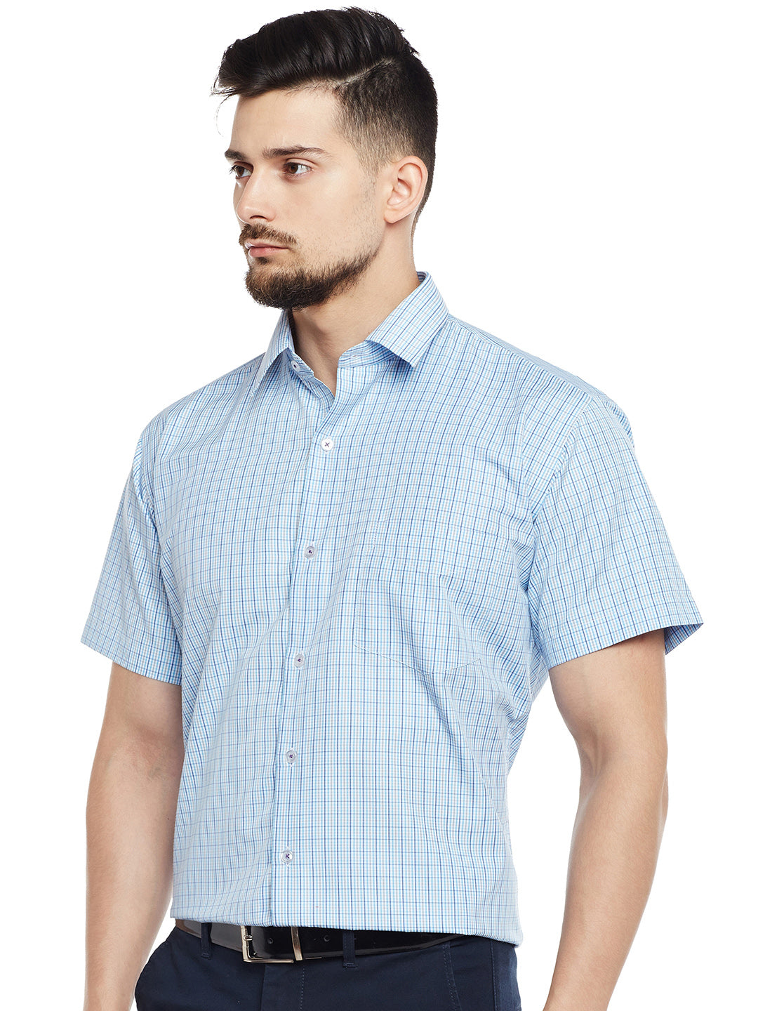Men White & Blue Checked Slim Fit Formal Shirt