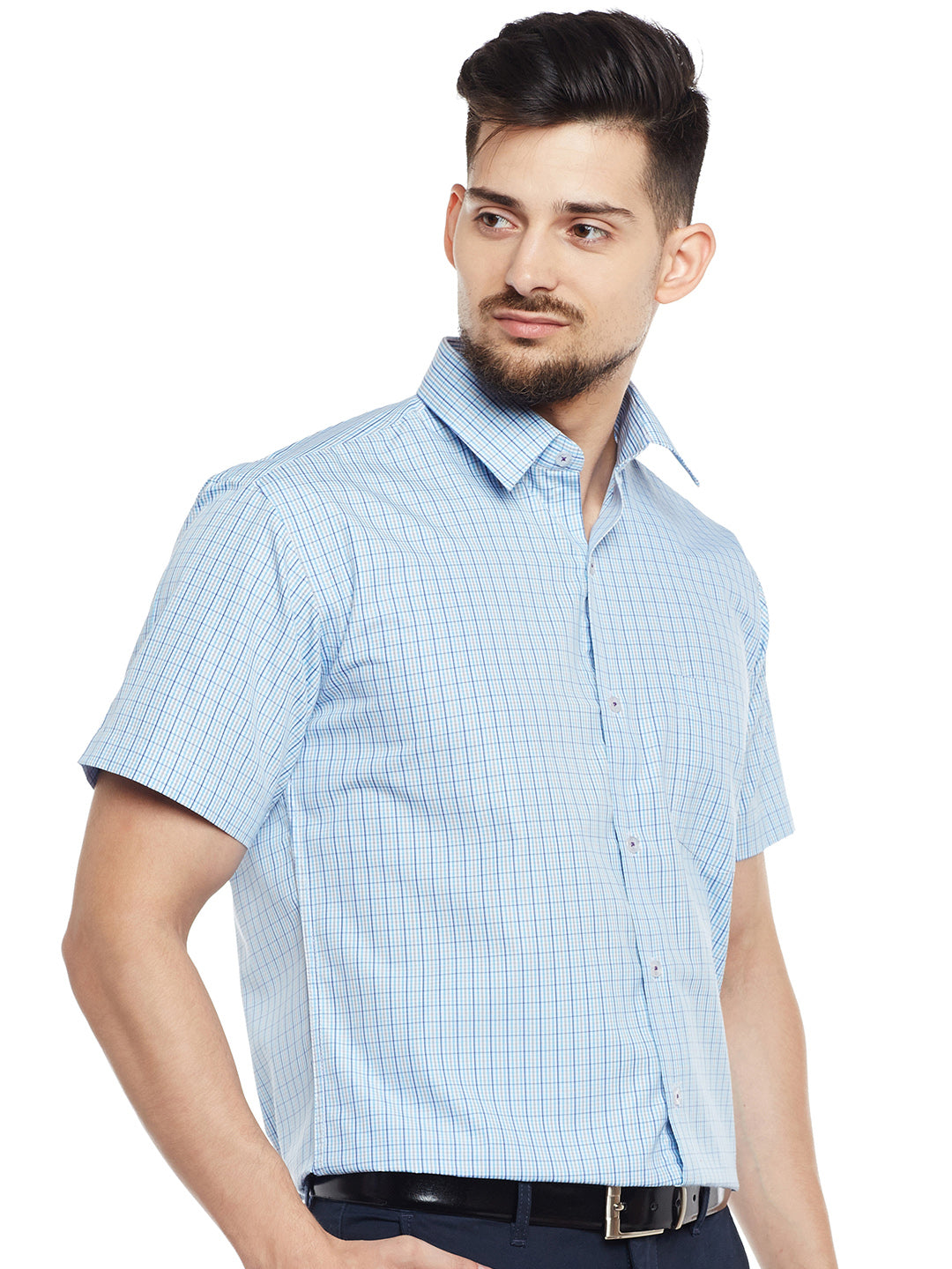 Men White & Blue Checked Slim Fit Formal Shirt