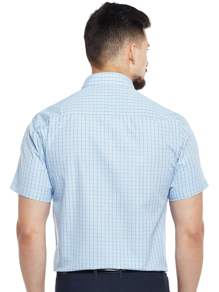 Men White & Blue Checked Slim Fit Formal Shirt