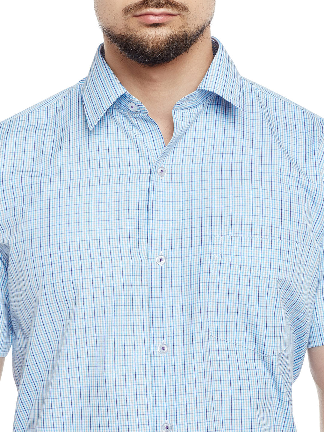 Men White & Blue Checked Slim Fit Formal Shirt