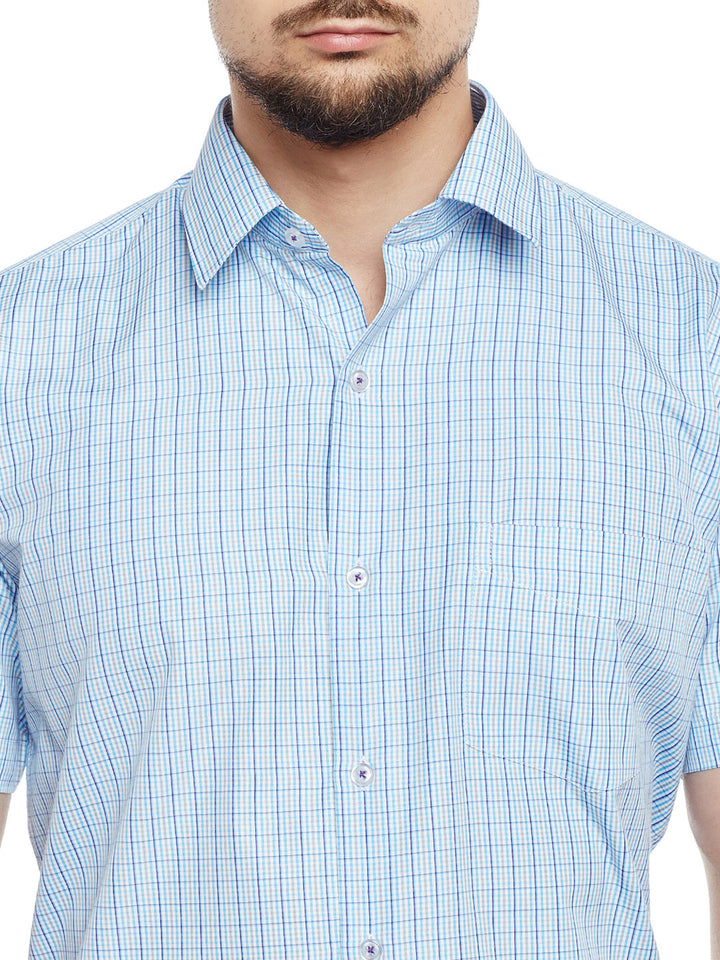 Men White & Blue Checked Slim Fit Formal Shirt