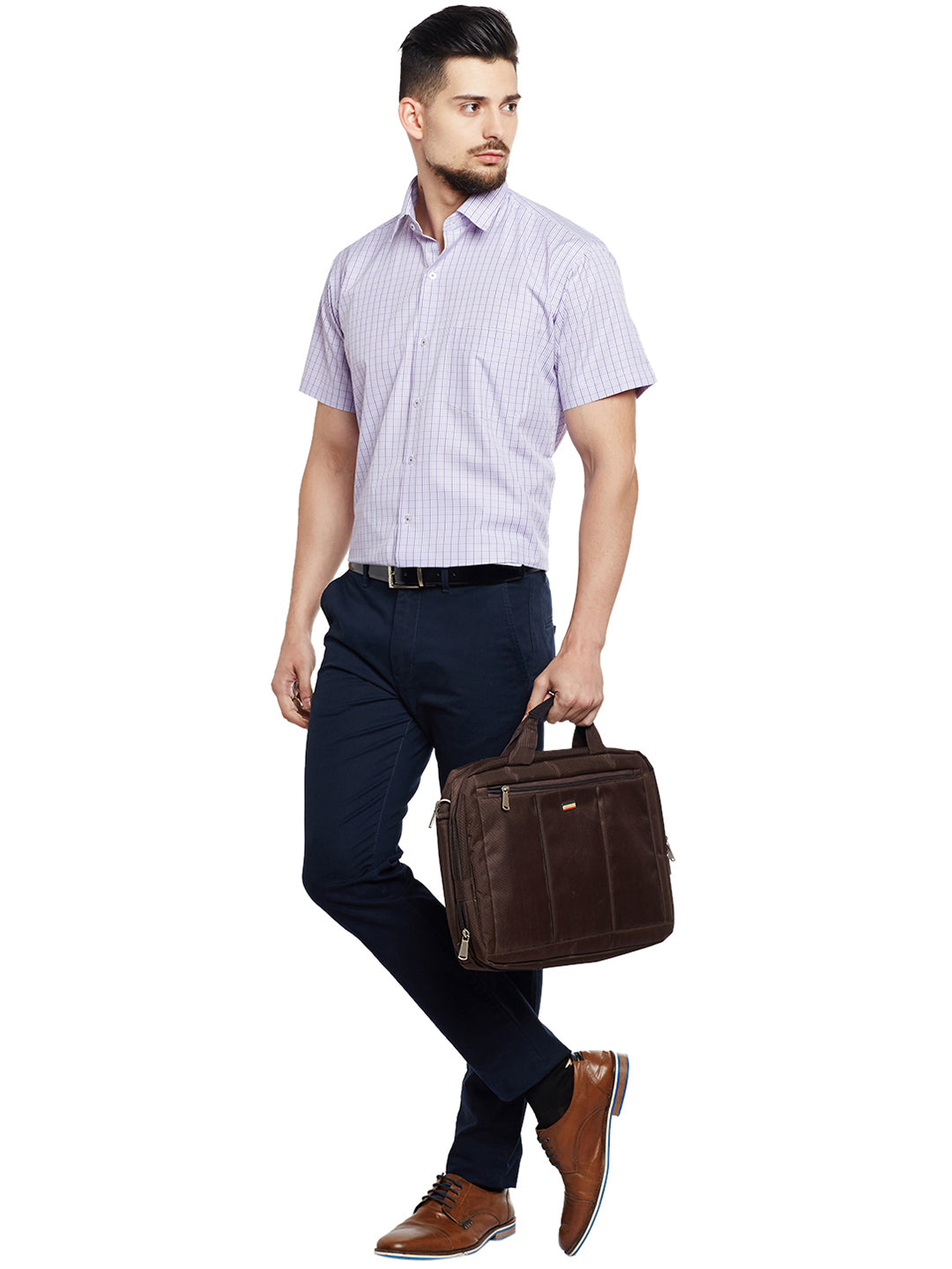 Men White & Purple Checked Slim Fit Formal Shirt