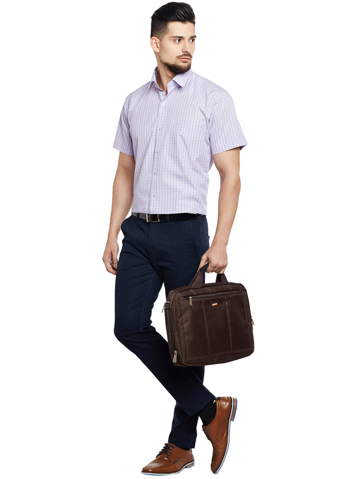 Men White & Purple Checked Slim Fit Formal Shirt
