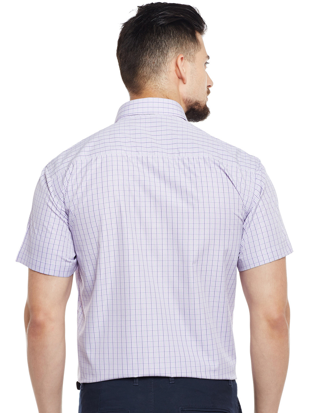 Men White & Purple Checked Slim Fit Formal Shirt