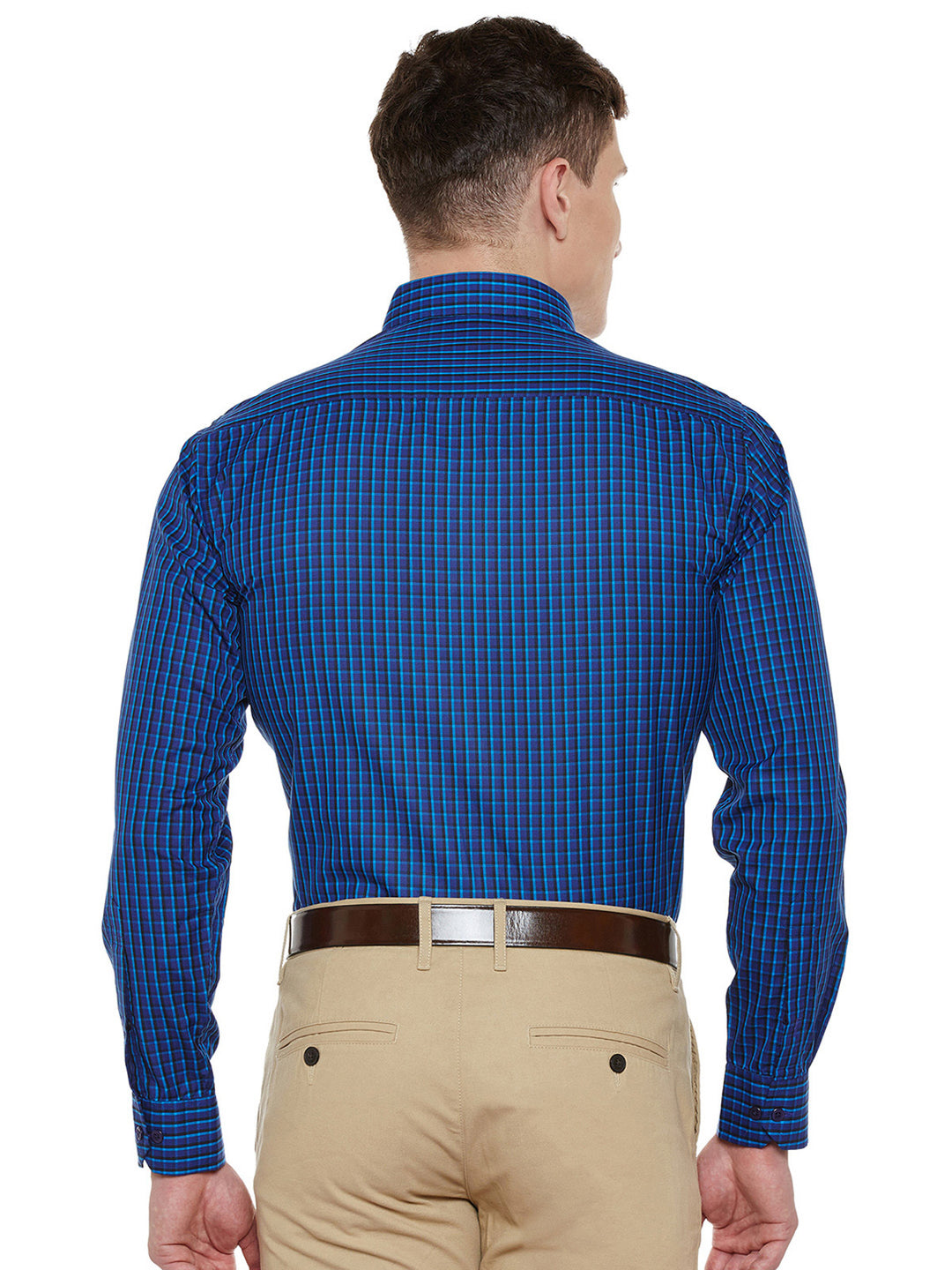 Men Blue Checked Slim Fit Formal Shirt