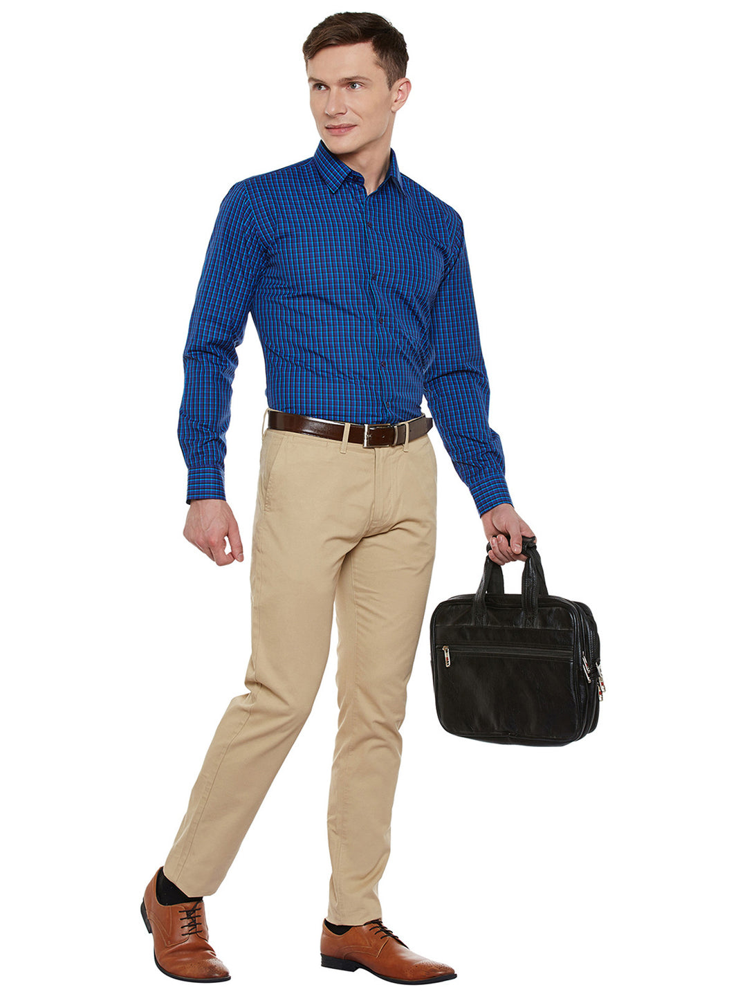 Men Blue Checked Slim Fit Formal Shirt