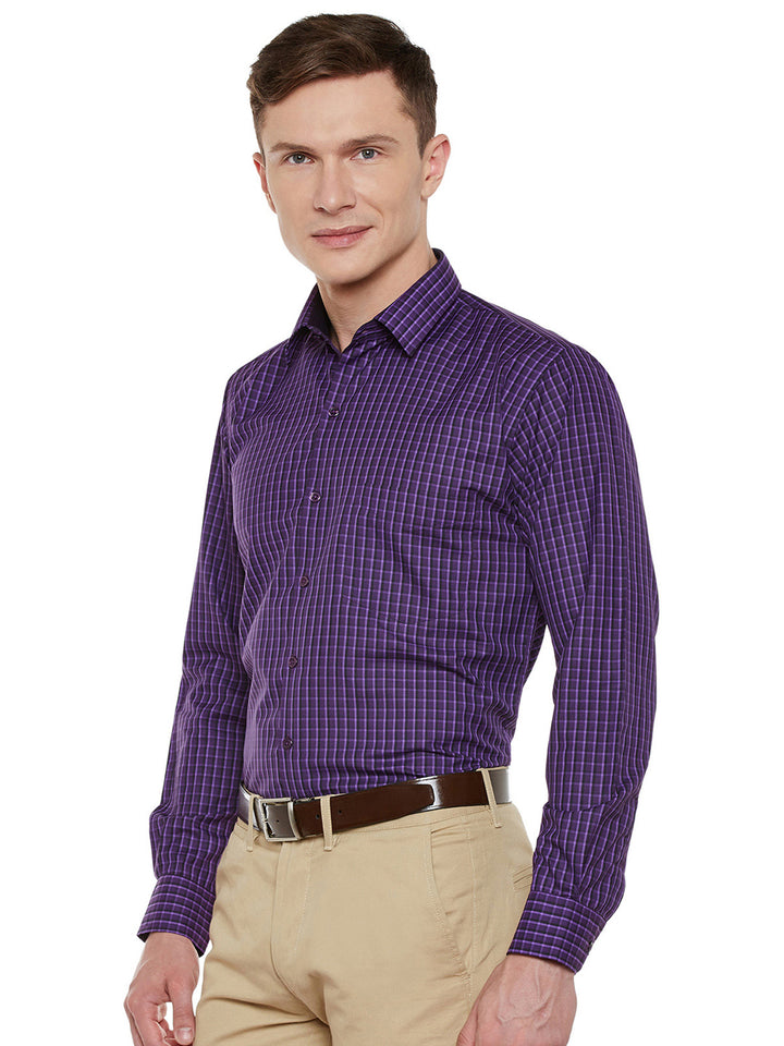Men Purple Checked Slim Fit Formal Shirt
