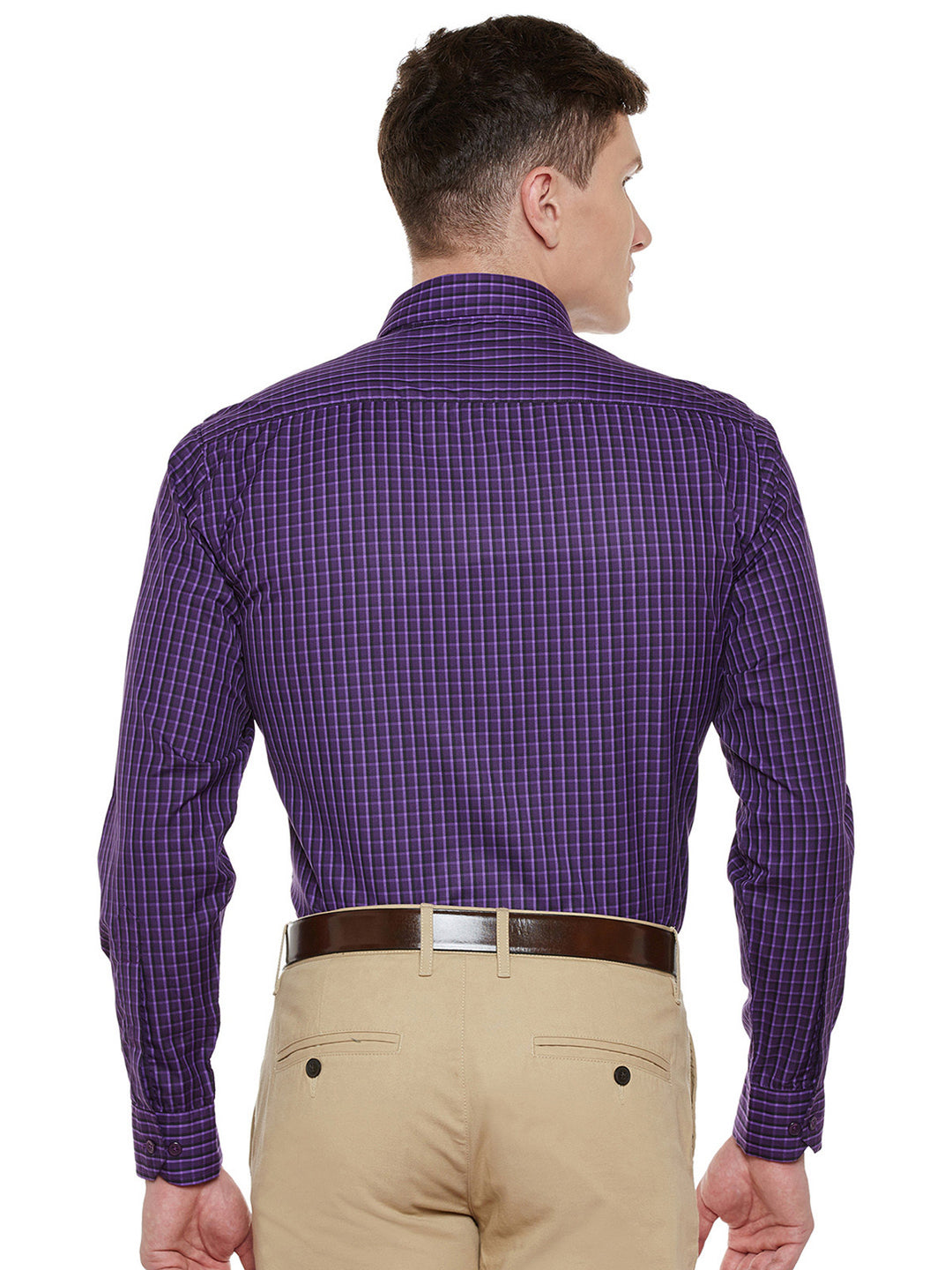 Men Purple Checked Slim Fit Formal Shirt