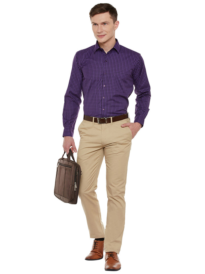 Men Purple Checked Slim Fit Formal Shirt