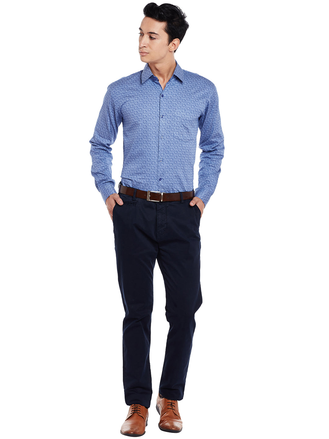 Men Blue Printed Pure Cotton Slim Fit Formal Shirt