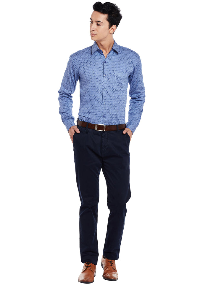 Men Blue Printed Pure Cotton Slim Fit Formal Shirt