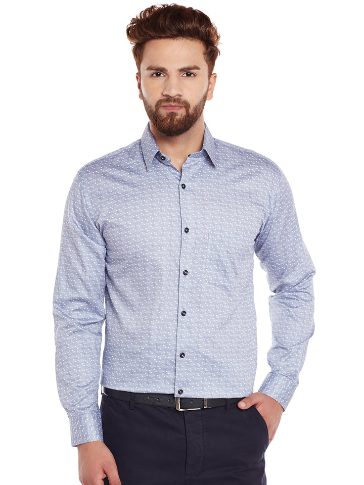 Men Grey Printed Pure Cotton Slim Fit Formal Shirt